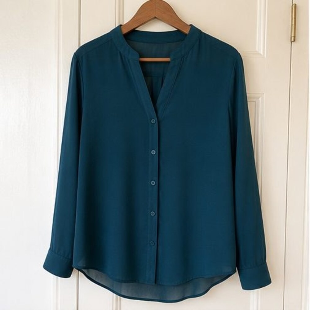 Teal Tie Neck Blouse